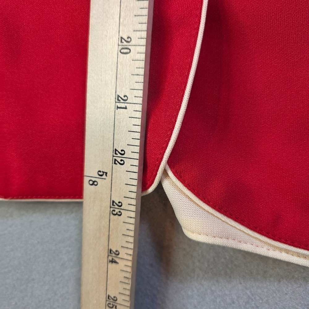 Vintage Red Collarless Blazer Cream Trim Button Front Career Jacket 0002305 - Picture 6 of 7